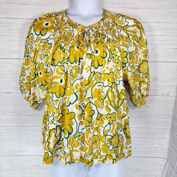 NWT Umgee Small Women yellow floral peasant babydoll blouse cottage coquette - Picture 2 of 10